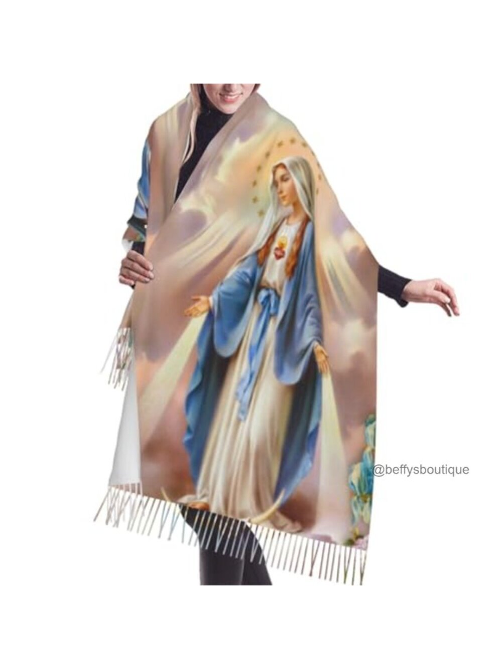 Soft Faux Cashmere Fringed Shawl Wrap Scarf